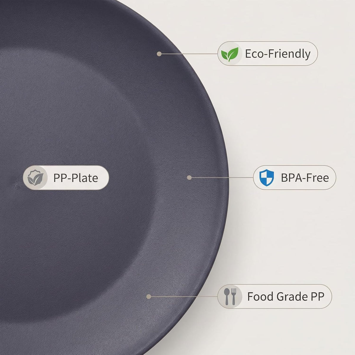 AOYITE 10 inch Plastic Plates Reusable Set 12, BPA Free Kid Plate Grey Tone