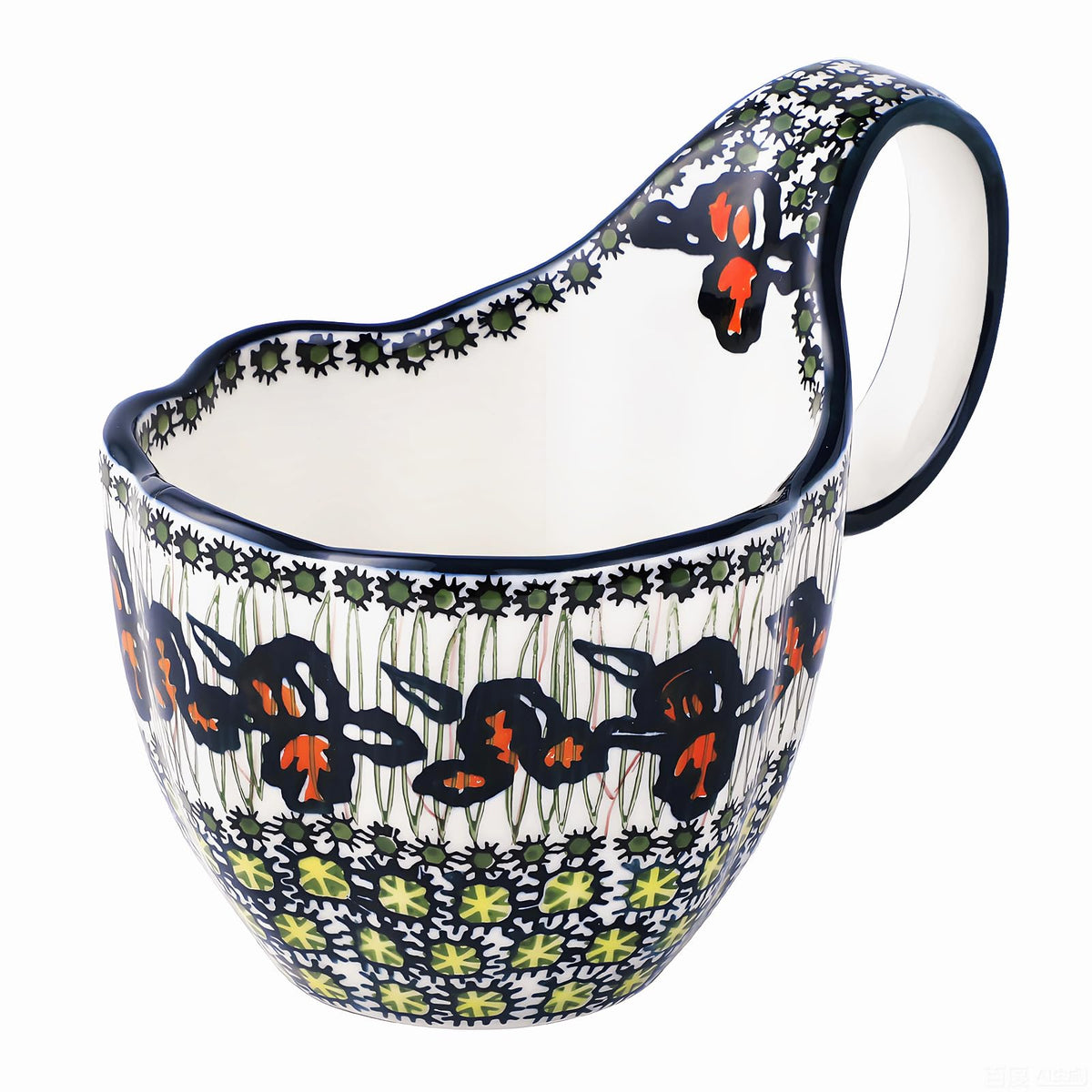 ALMA 18oz Microwavable Soup Bowl with Loop Handle, Handpainted Decorative Mug Big Handle, Ceramic Soup bowl for Mother, Cereal Bowl Great for Fruits, Chili, Stew, Ice cream