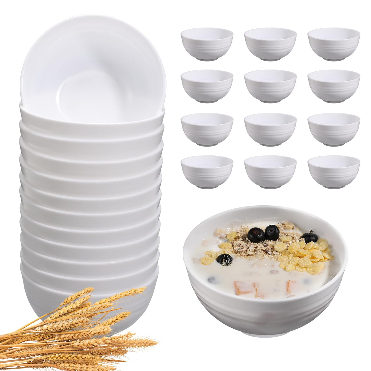 HEYCOME 12 Pcs Unbreakable Cereal Bowls Set, 26 Oz Wheat Straw Bowls Set, Microwave & Dishwasher Safe Rice Bowls for Kitchen, Reusable Plastic Bowls for Soup, Salad and Snack, BPA Free, Multicolor