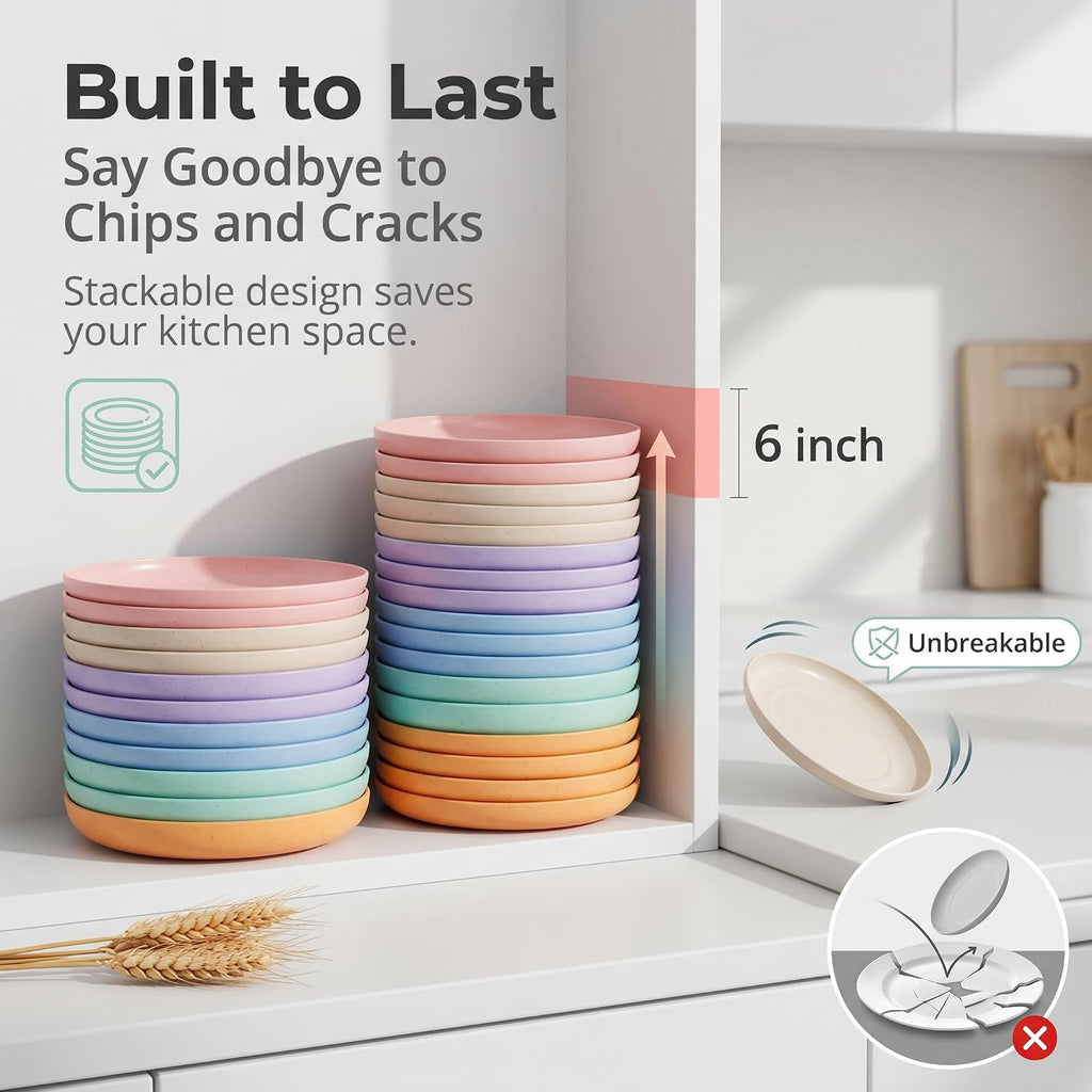 SHECIPIN 12 PACK 6 Inches Lightweight Mini Wheat Straw Plates,Reusable Plate Set Dishwasher & Microwave Safe,Unbreakable Deep Dinner Plates, Plastic Plates Reusable,They are easy to clean BPA free