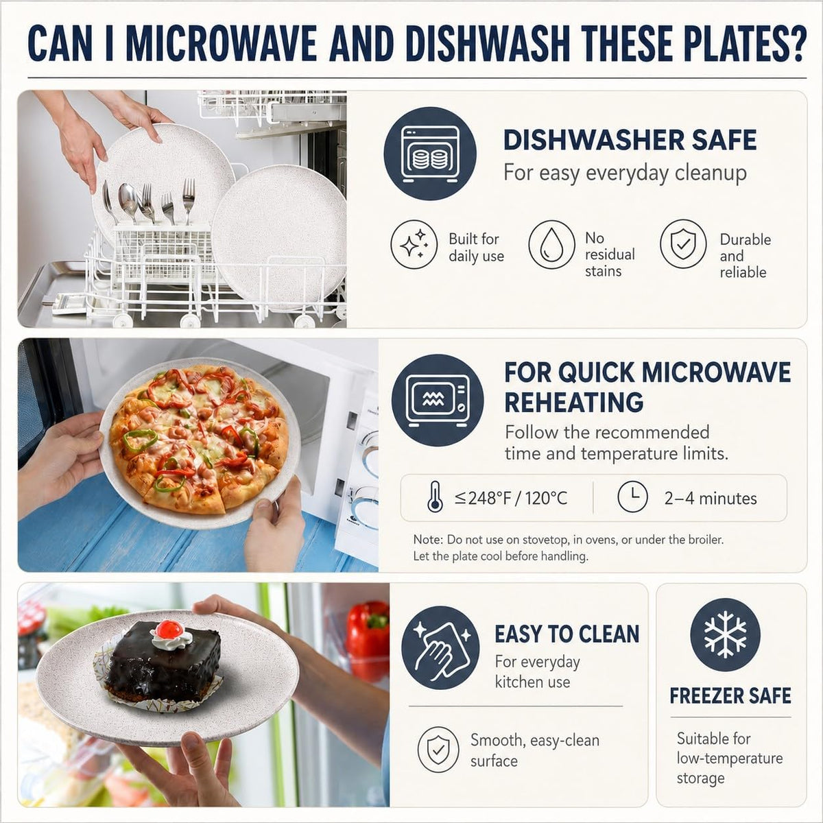 MISS BIG Wheat Straw Plates Set of 4, 10 Inch White Dinner Plates, BPA Free