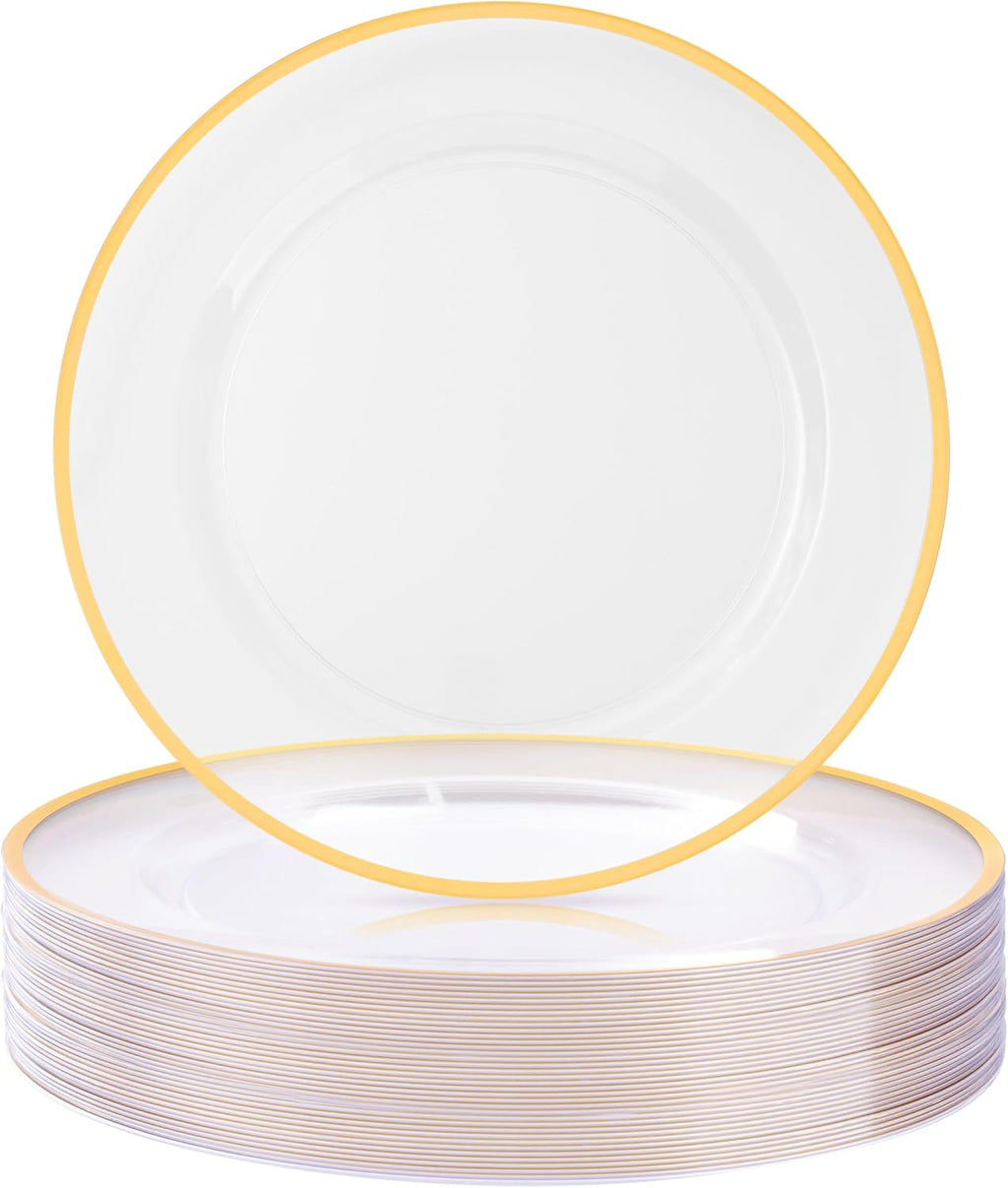 BESTSTAR 50 Pack 12 Inch Clear Charger Plates with Gold Rim
