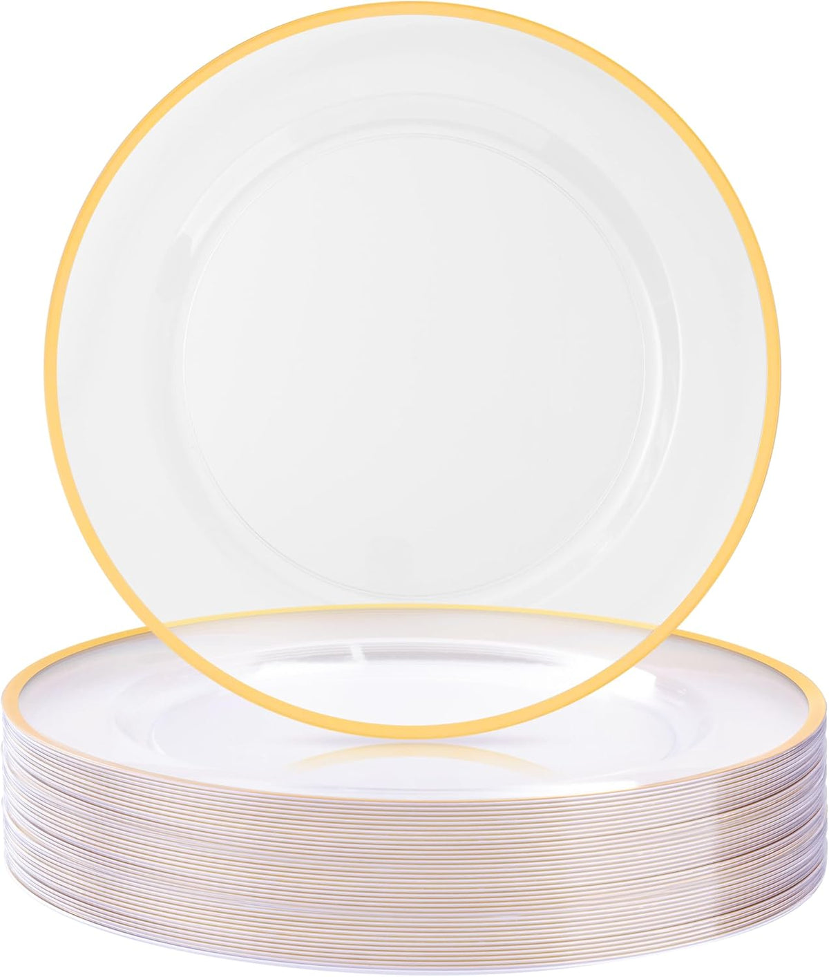 BESTSTAR 50 Pack 12 Inch Clear Charger Plates with Gold Rim