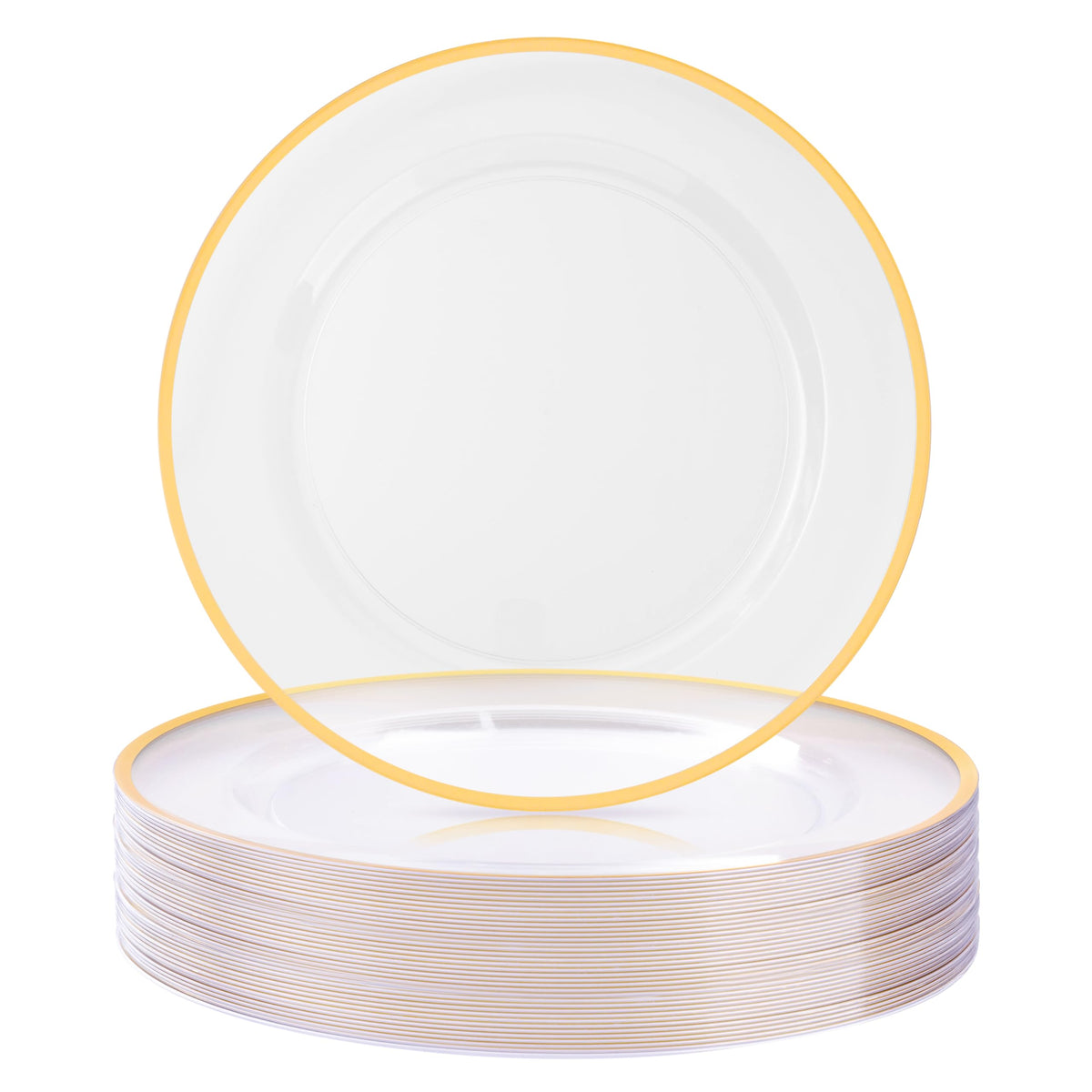 BESTSTAR 50 Pack 12 Inch Clear Charger Plates with Gold Rim