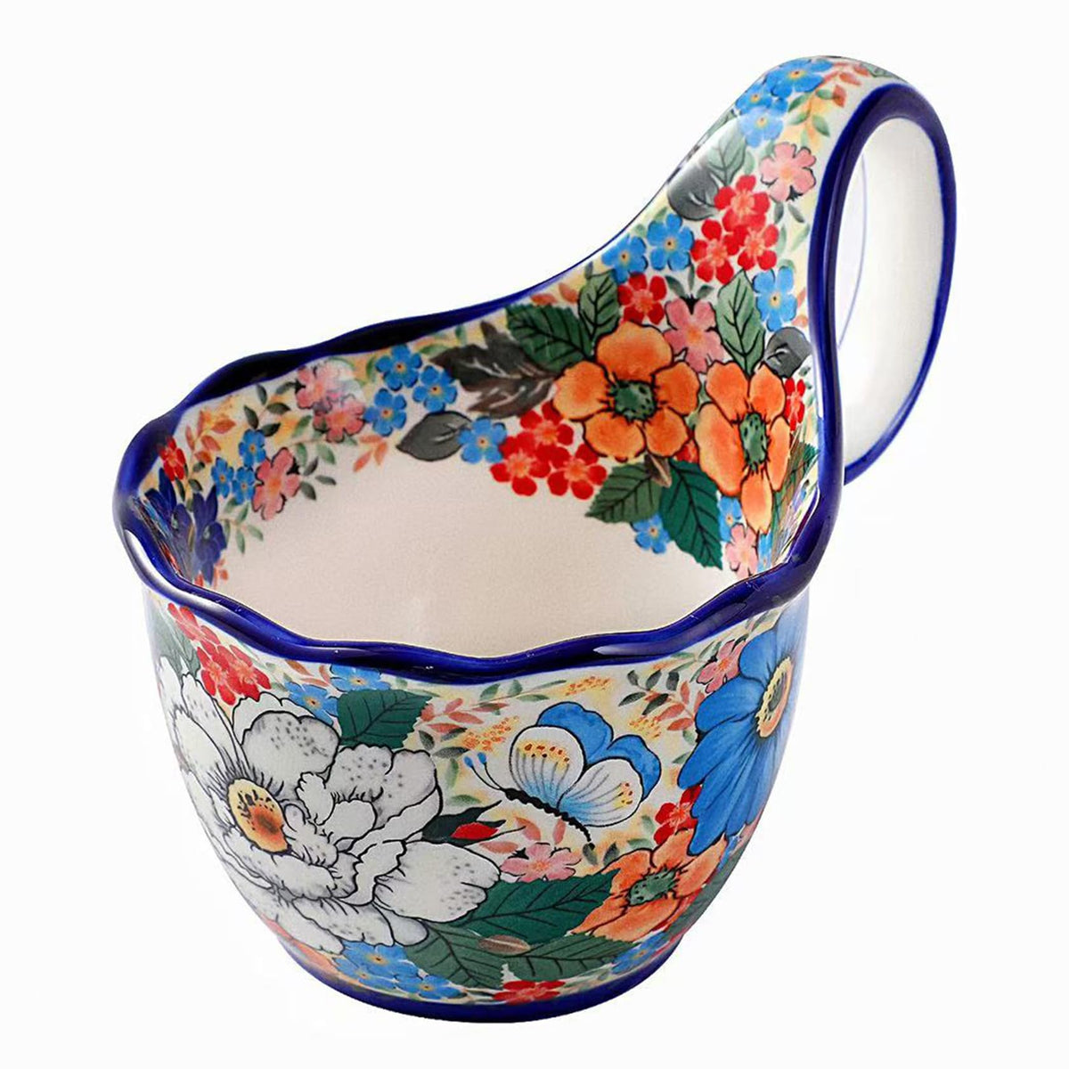 ALMA 18oz Microwavable Soup Bowl with Loop Handle, Handpainted Decorative Mug Big Handle, Ceramic Soup bowl for Mother, Cereal Bowl Great for Fruits, Chili, Stew, Ice cream