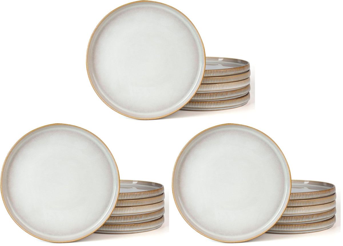 famiware Star 10/8 inches Dinner Plates Set for 6, Cappuccino White