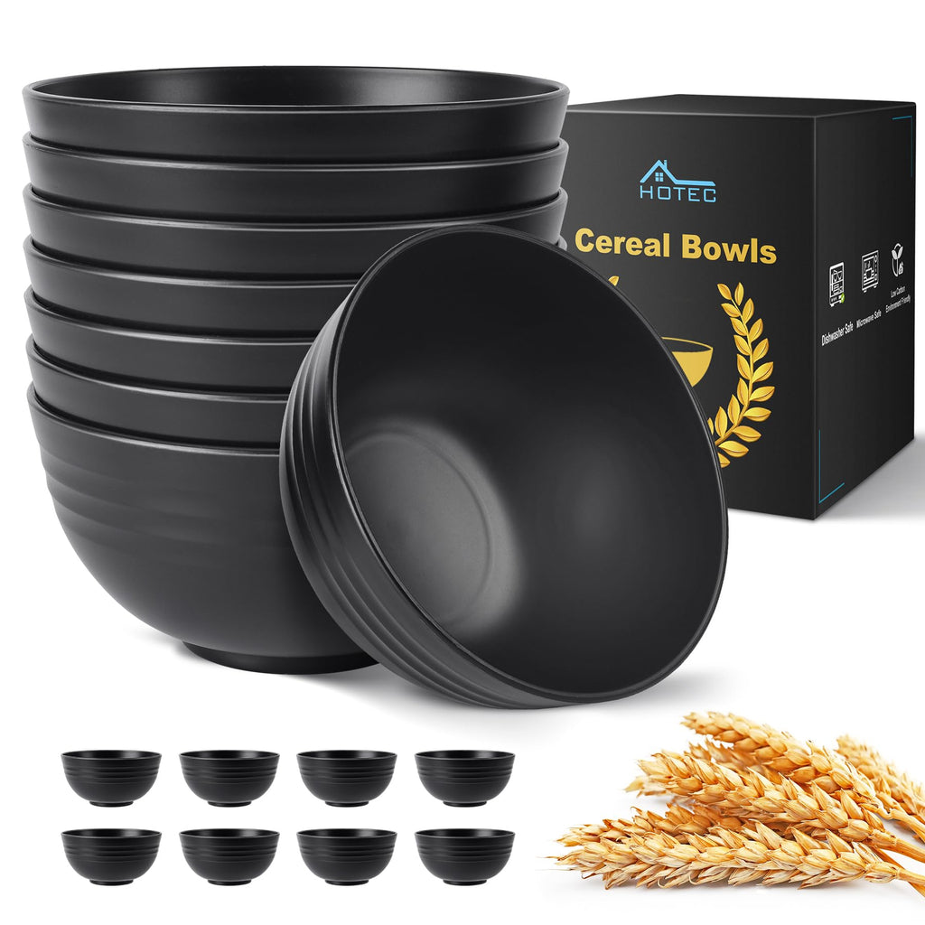 HOTEC 8-Pack 26oz Wheat Straw Cereal Plastic Bowls set, Multicolor