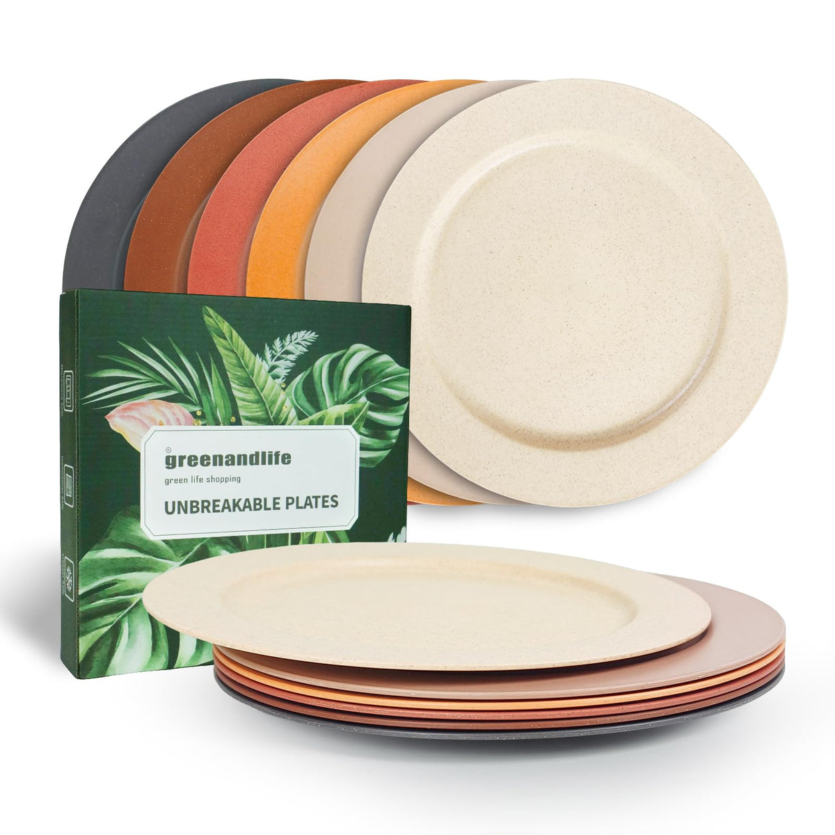 10inch/6pcs Dishwasher & Microwave Safe Wheat Straw Plates, Alternative for Plastic Plates, Lightweight Reusable Unbreakable Dinner Plates, Non-toxin, BPA Free for Kids Adults, Black