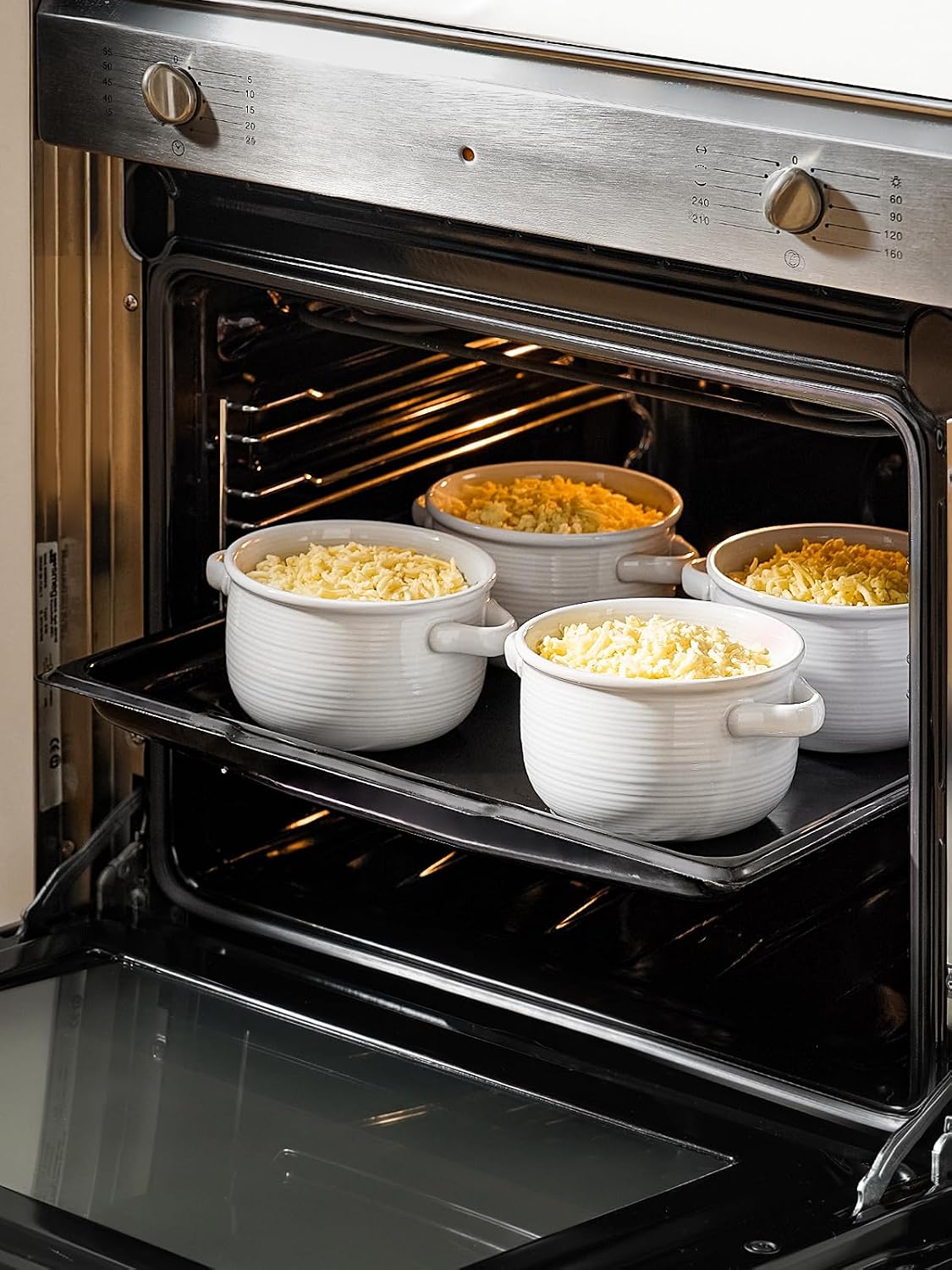LE TAUCI French Onion Soup Bowls with Handles, 28 oz, Set of 4, White
