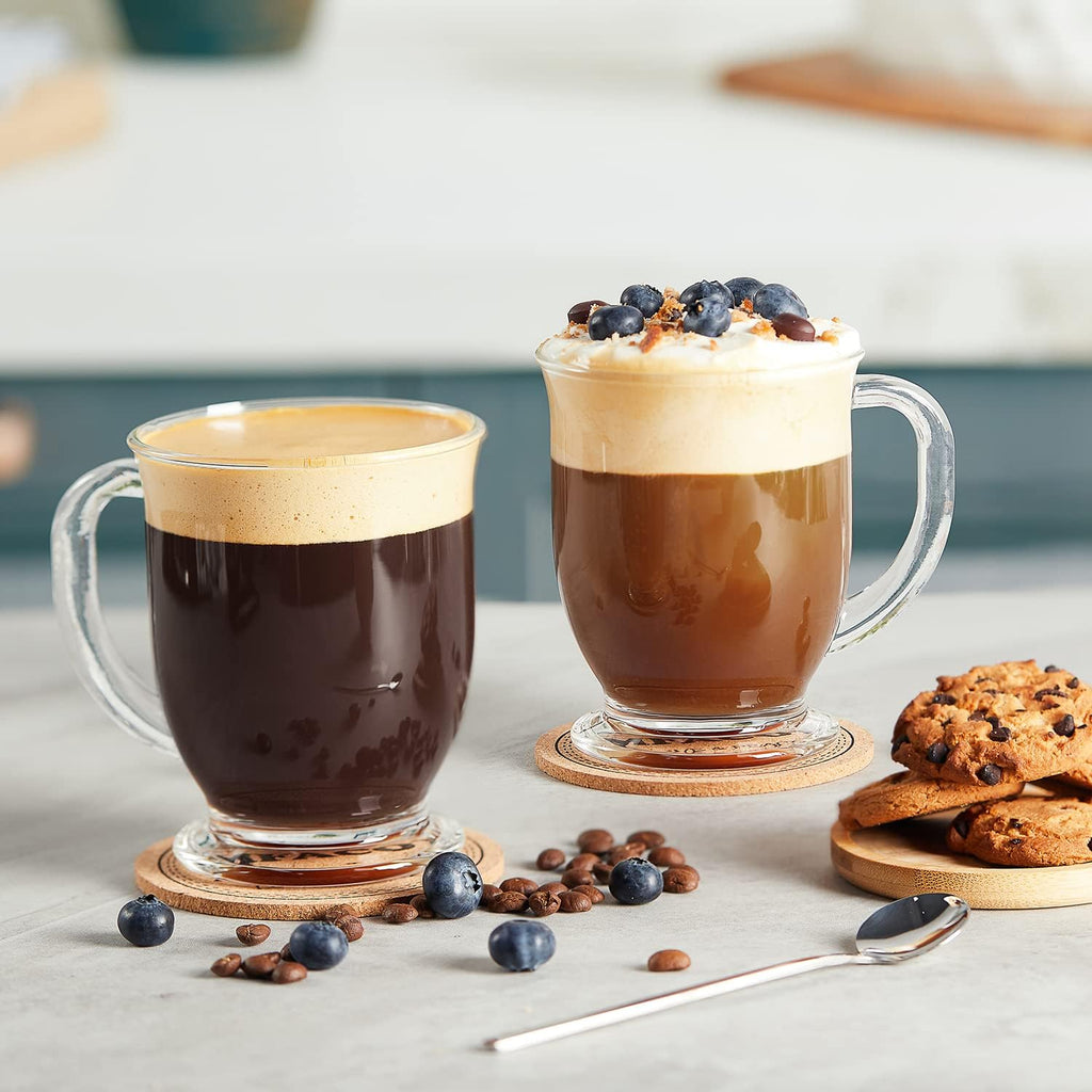 Mfacoy Glass Coffee Mugs Set of 4, 15 Oz With Handles for Hot Beverages
