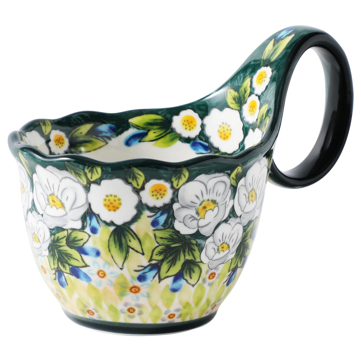 ALMA 18oz Microwavable Soup Bowl with Loop Handle, Handpainted Decorative Mug Big Handle, Ceramic Soup bowl for Mother, Cereal Bowl Great for Fruits, Chili, Stew, Ice cream