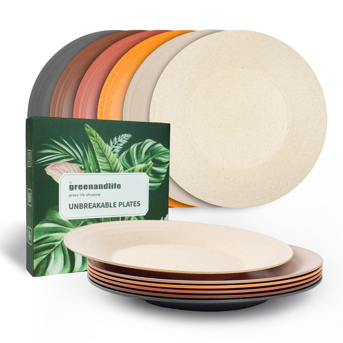 10inch/6pcs Dishwasher & Microwave Safe Wheat Straw Plates, Alternative for Plastic Plates, Lightweight Reusable Unbreakable Dinner Plates, Non-toxin, BPA Free for Kids Adults, Black