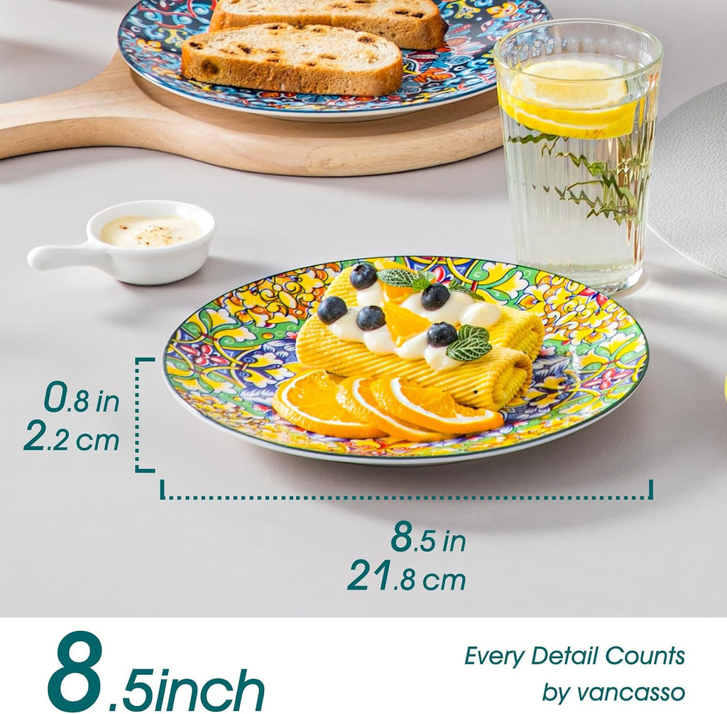 vancasso Salad Plates Set of 6, 8.5 Inch Ceramic, Microwave Safe
