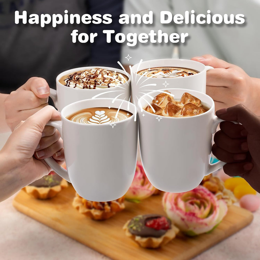 Large Ceramic Coffee Mugs Set of 4 16oz(475ml) Tea Cups Idea Gifts White