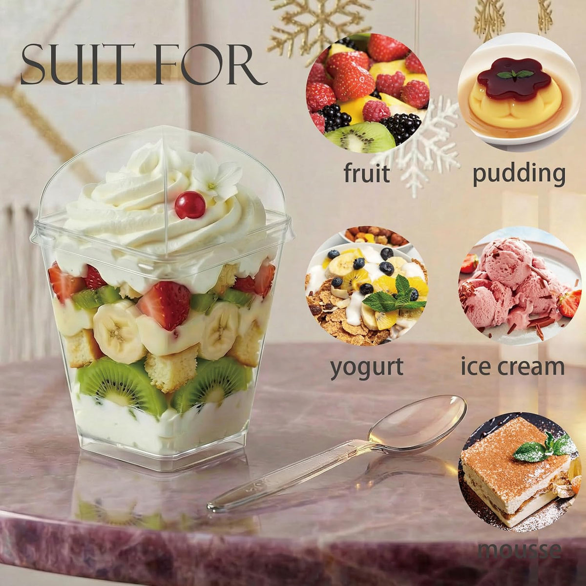 Hiasobre 5 oz Plastic Dessert Cups with Lids and Spoons, 50 Pack