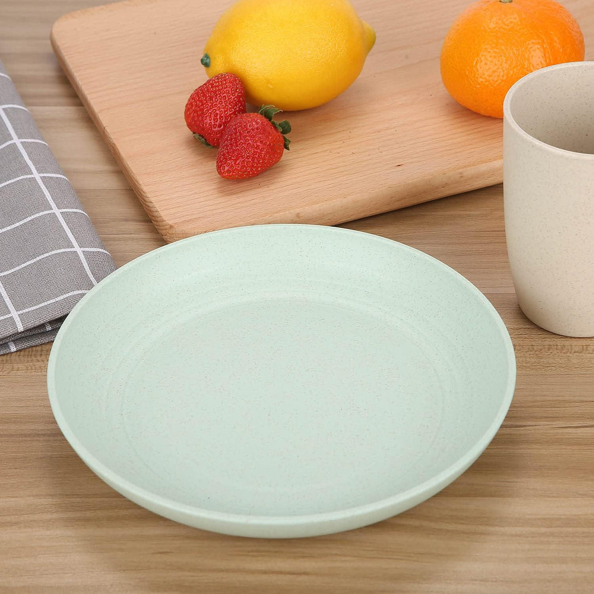 7.8 Inches Unbreakable Wheat Straw Plates - Reusable Plate Set - Dishwasher & Microwave Safe - Perfect for Dinner Dishes - Healthy, BPA Free & Eco-Friendly (7.8 Inches)