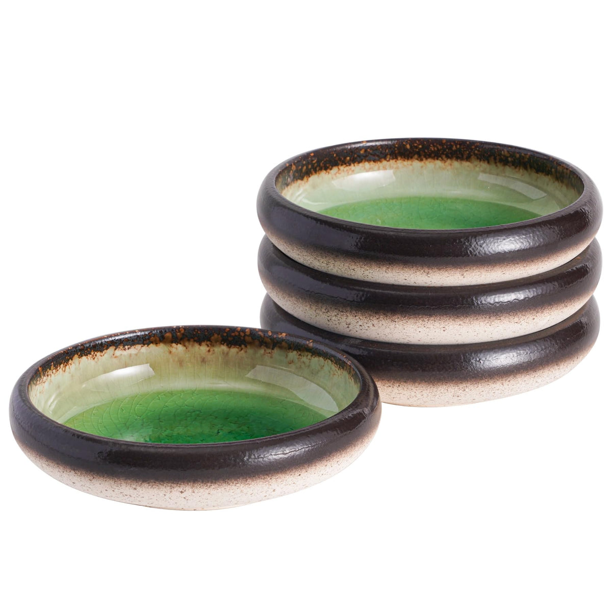 Uaral Salad Plate Appetizer Plate Stoneware Serving Dishes,Japanese Dish Set of 4,5.5 inch 14 oz (Emerald Green)