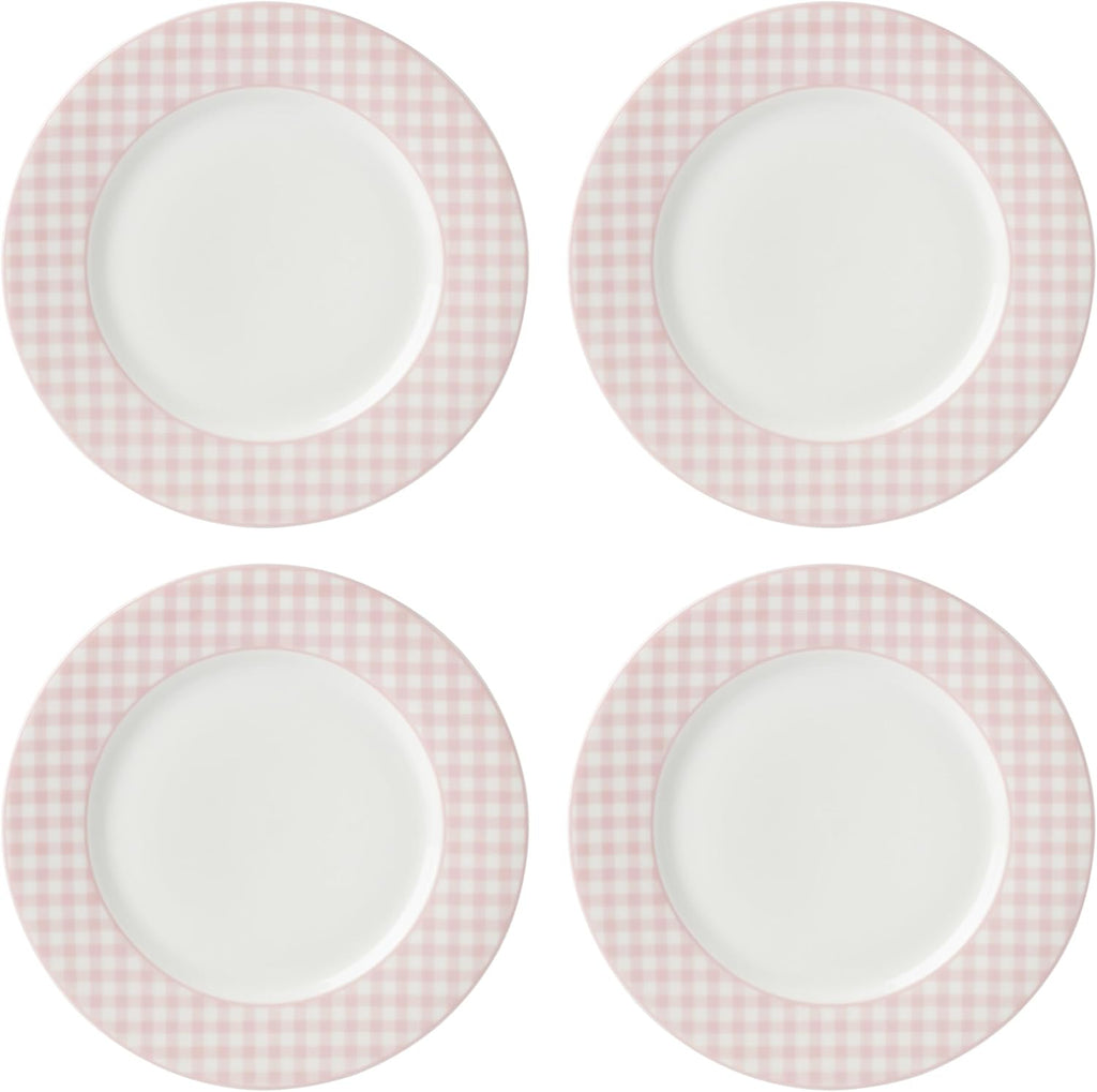 Lenox Gingham Pink Porcelain Valentine's Day Dinner Plate Set for 4