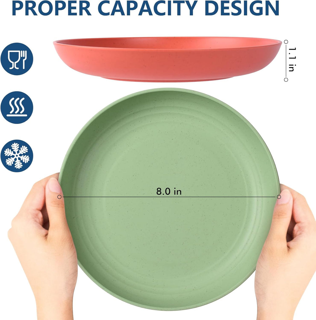 HOTEC 8-Pack 8inch Deep Plastic Plates,Multicolor