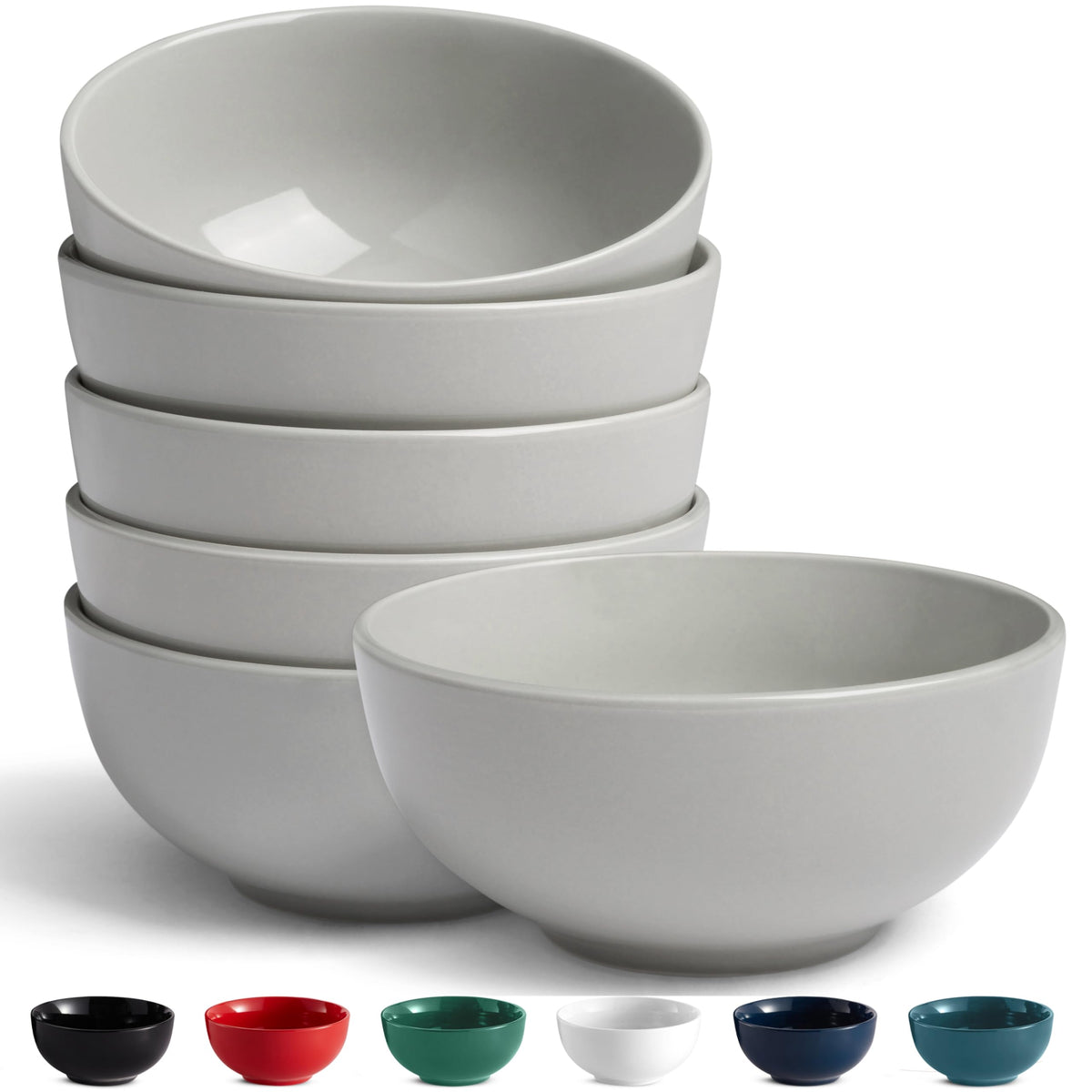 KooK Ceramic Soup bowls, Microwave, Dishwasher and Freezer Safe, Porcelain Dishes for Soup, Pasta, Salad, Oatmeal, Deep Interior, 24 oz, Set of 6, Marshmallow White