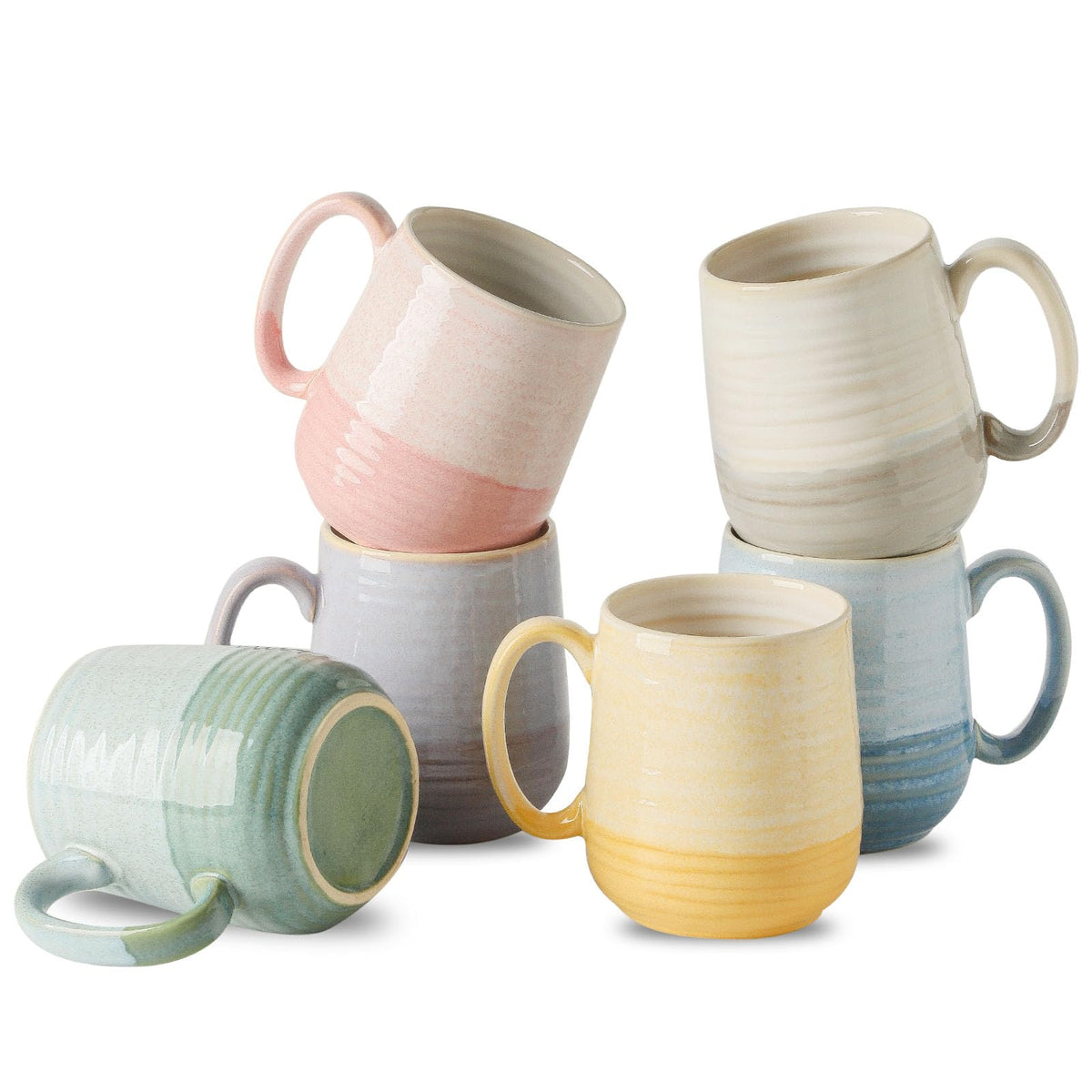 HASENSE Coffee Mugs, 15 Ounce Ceramic Coffee Mug Set of 6, Reactive Glaze Tea Cups with Handle for Milk, Hot Cocos, Latte, Stylish Blue Cup Gift for Man and Women, Dishwasher and Microwave Safe