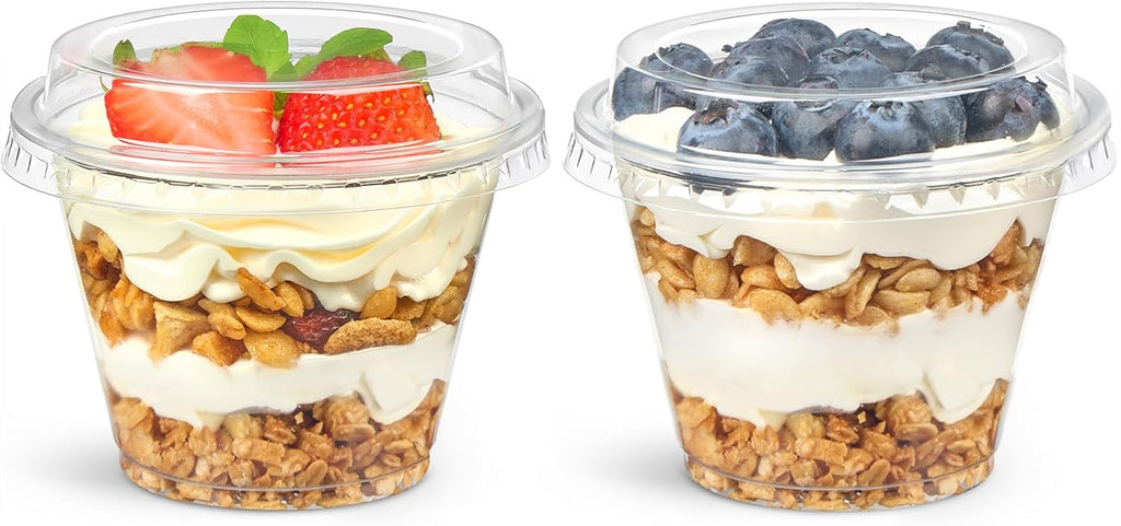 6 oz Plastic Dessert Cups with Lids, 50 Pack