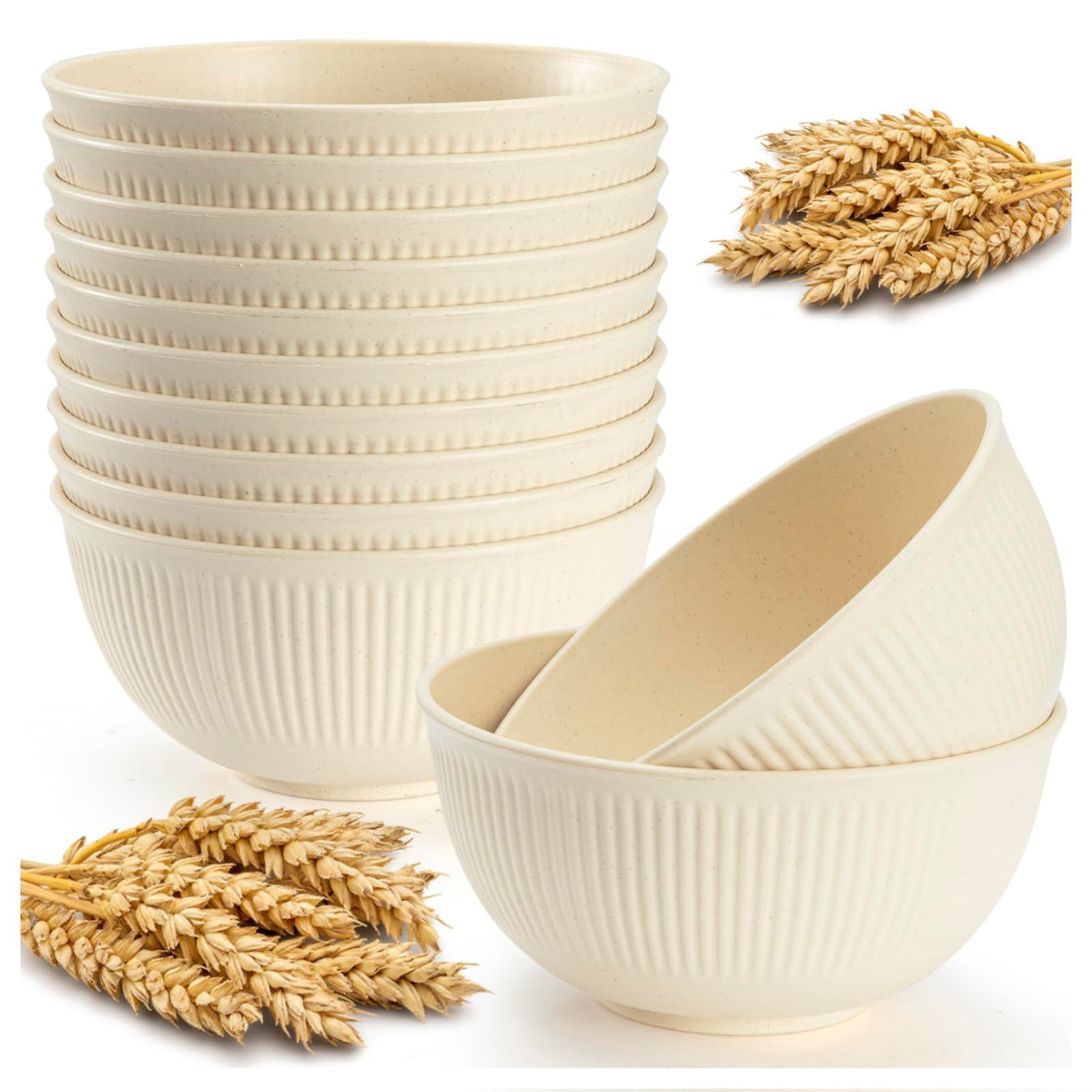 Unbreakable Cereal Bowls 24 oz, Plastic Reusable Light Weight Bowl, Set of 6,Lightweight Bowls Made of Wheat Straw Fiber Ideal for Salad, Soup, Ramen, Noodles, Oatmeal, Rice,Snack