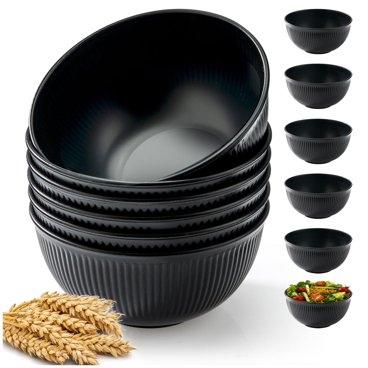 Unbreakable Cereal Bowls 24 oz, Plastic Reusable Light Weight Bowl, Set of 6,Lightweight Bowls Made of Wheat Straw Fiber Ideal for Salad, Soup, Ramen, Noodles, Oatmeal, Rice,Snack