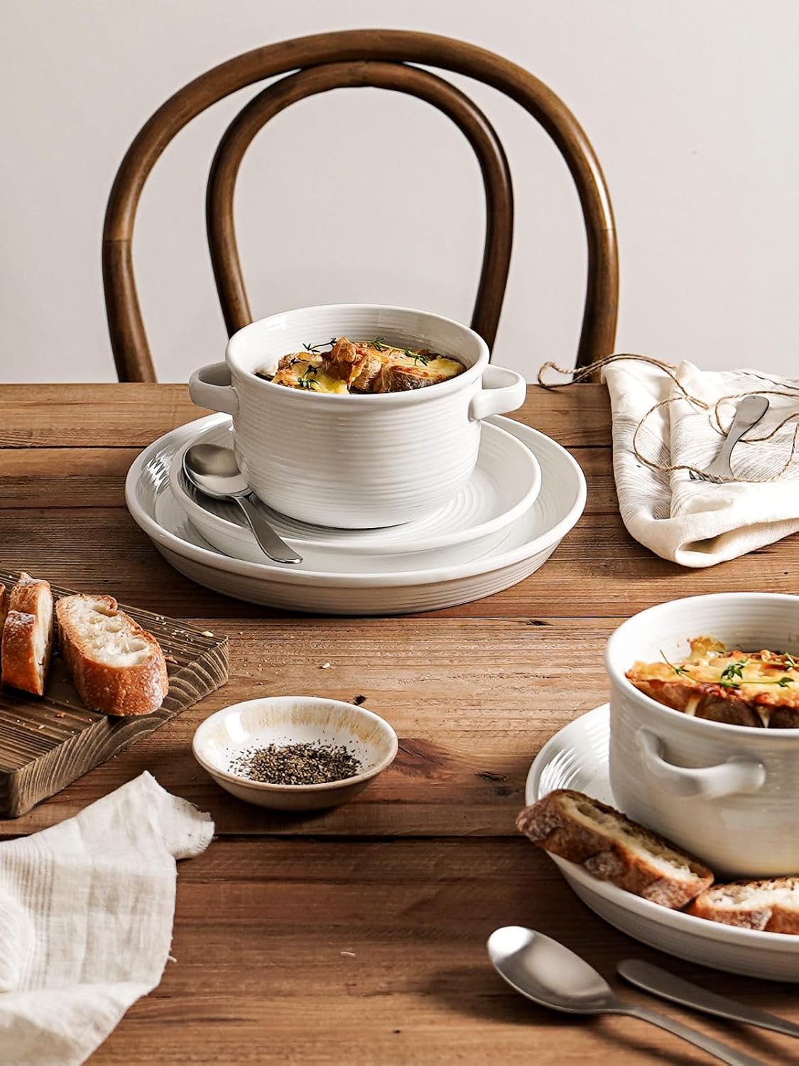 LE TAUCI French Onion Soup Bowls with Handles, 28 oz, Set of 4, White