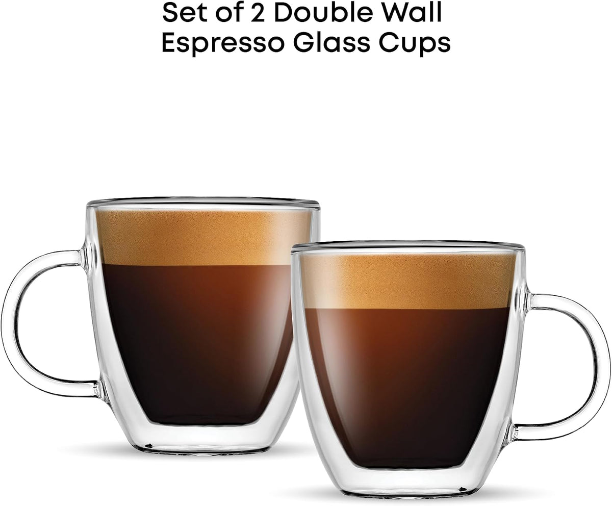 JoyJolt Savor Double Wall Insulated Glasses Espresso Mugs (Set of 2) - 5.4-Ounces