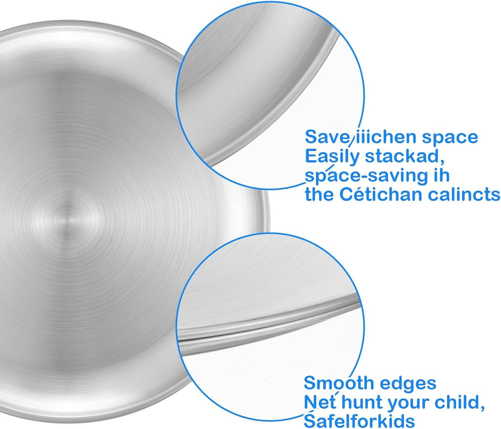 10Pcs Stainless Steel Dinner Plates, 10" Round Salad Plates, Serving Plate for Home Kichten, Outdoor Camping, Snack, Pizza and BBQ