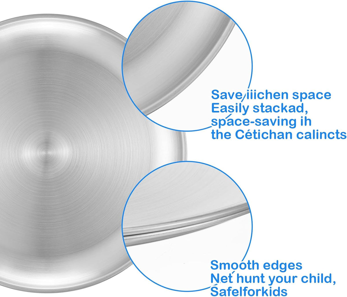 10Pcs Stainless Steel Dinner Plates, 10" Round Salad Plates, Serving Plate for Home Kichten, Outdoor Camping, Snack, Pizza and BBQ
