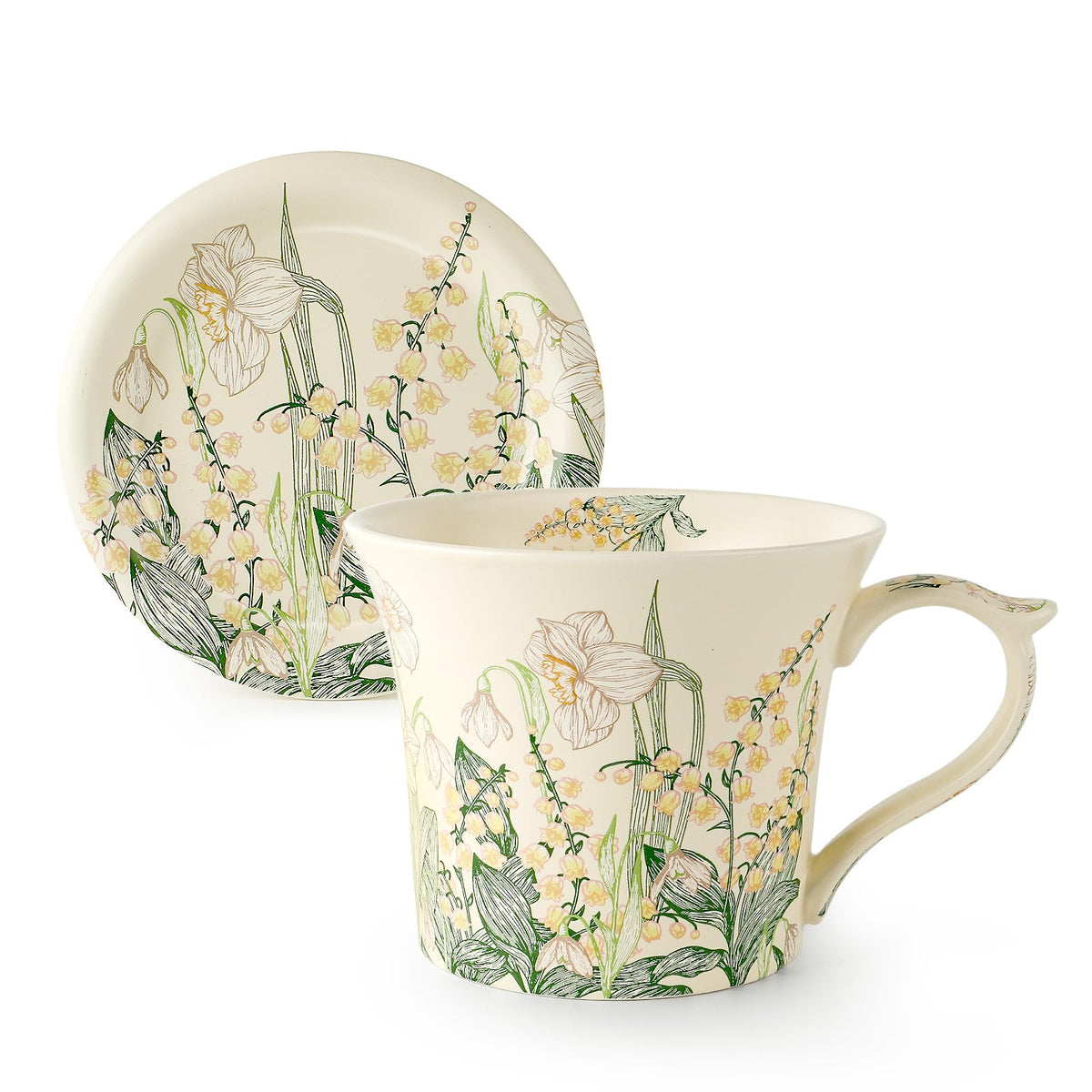 DOWAN 14 oz Tea Cup and Saucer Set, Vintage Coffee Mug with Lid for Cappuccino, Latte, and Hot Cocoa, Cute Tea Mug Gift for Her, Microwave & Dishwasher Safe, Purple Poppy