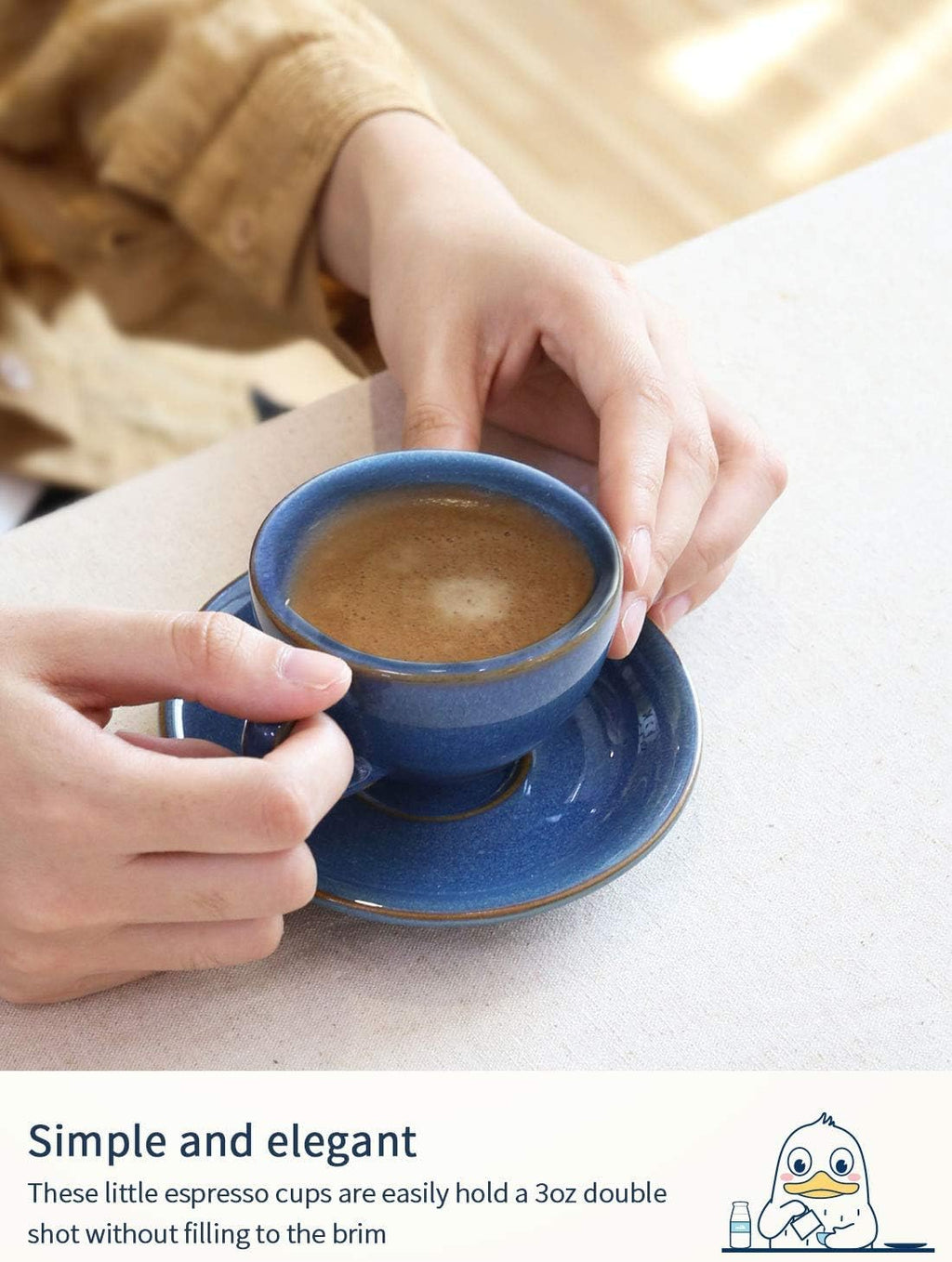 LE TAUCI 6 oz Cappuccino Cups with Saucers, Set of 4 Ceramic Coffee Cup and Saucer Set for Latte, Au Lait, Flat White, Mocha, Tea, Embossed Coffee Cups, Ceylon Blue