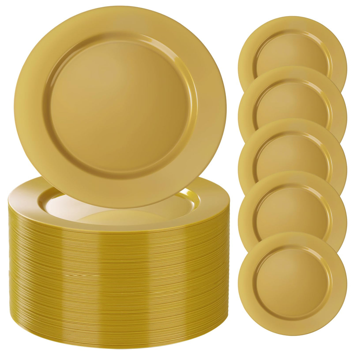 Goodluck 100 Pack 12 Inch Clear Charger Plates with Gold Rim