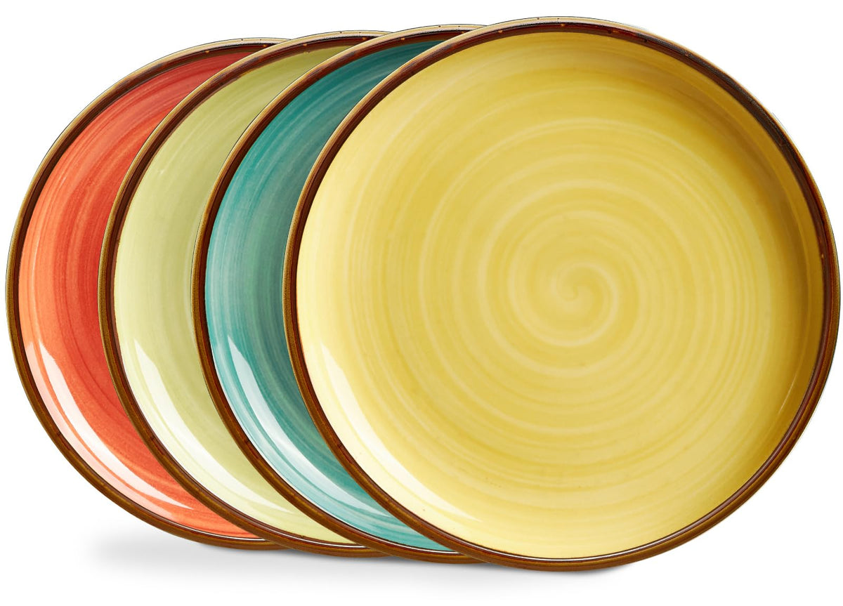 ONEMORE Porcelain Dinner Plates 8.5 inch Dessert Salad Plates Ceramic Plates with Speckle Serving Dishes Set of 4, Microwave, Oven and Dishwasher Safe