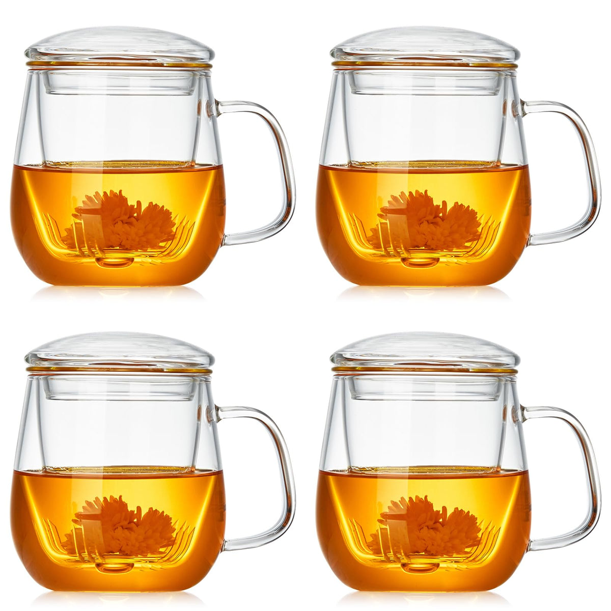 DOPUDO Glass Tea Cup with Infuser and Lid, 17.6oz/520ml Large Borosilicate Teacup,Tea Glass, Clear Mug for Loose Leaf Tea, Blooming Tea, Microwave & Dishwasher Safe - Tea Maker Gift for Birthday.