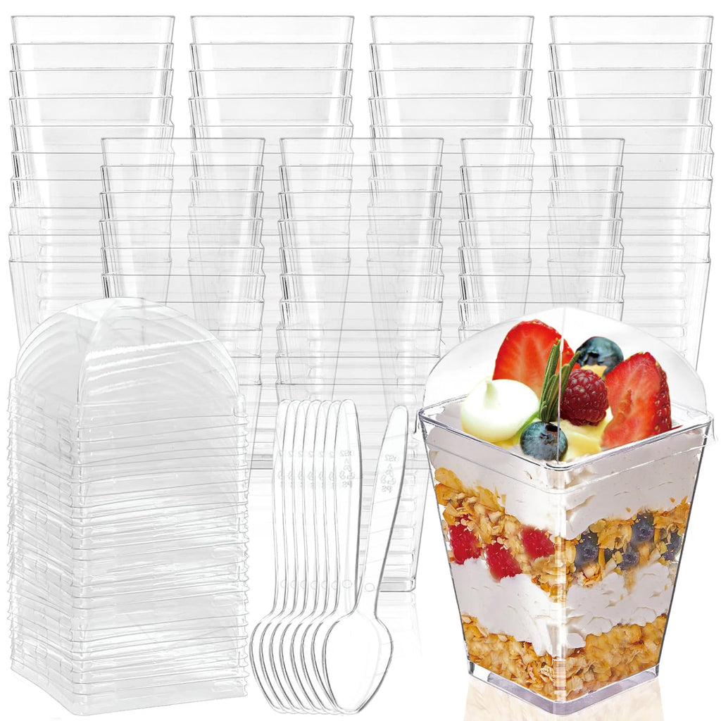 Hiasobre 5 oz Plastic Dessert Cups with Lids and Spoons, 50 Pack