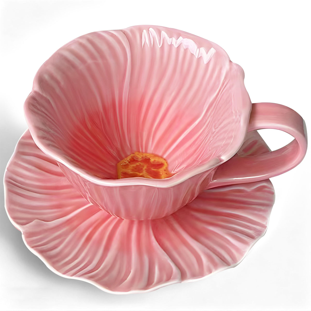 10 oz Tea Cups and Saucers, Ceramic Flower-shaped Cappuccino Cup, Latte Cup and Saucer set, elegant floral Espresso Cup set, Suitable for microwave and dishwasher-Red