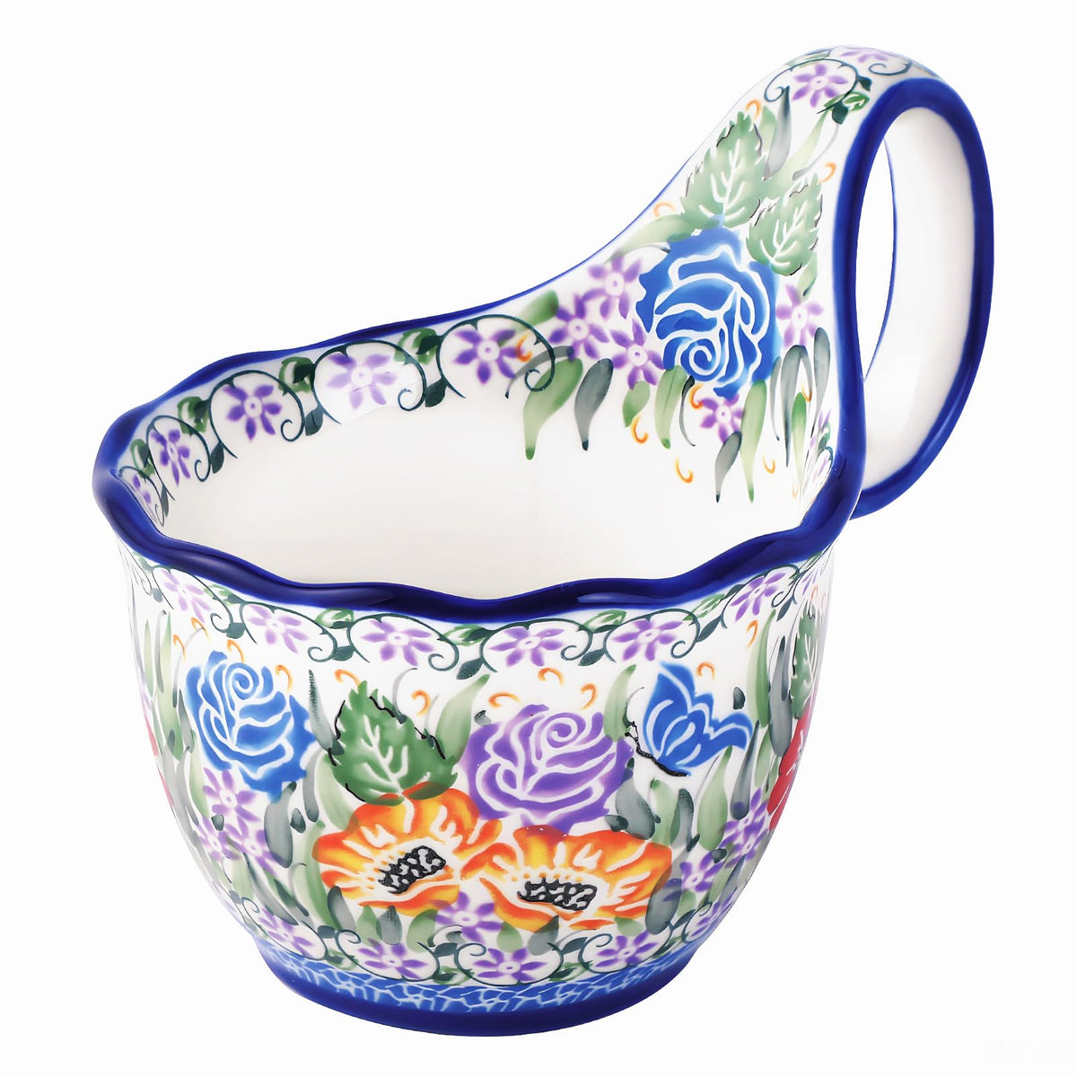 ALMA 18oz Microwavable Soup Bowl with Loop Handle, Handpainted Decorative Mug Big Handle, Ceramic Soup bowl for Mother, Cereal Bowl Great for Fruits, Chili, Stew, Ice cream