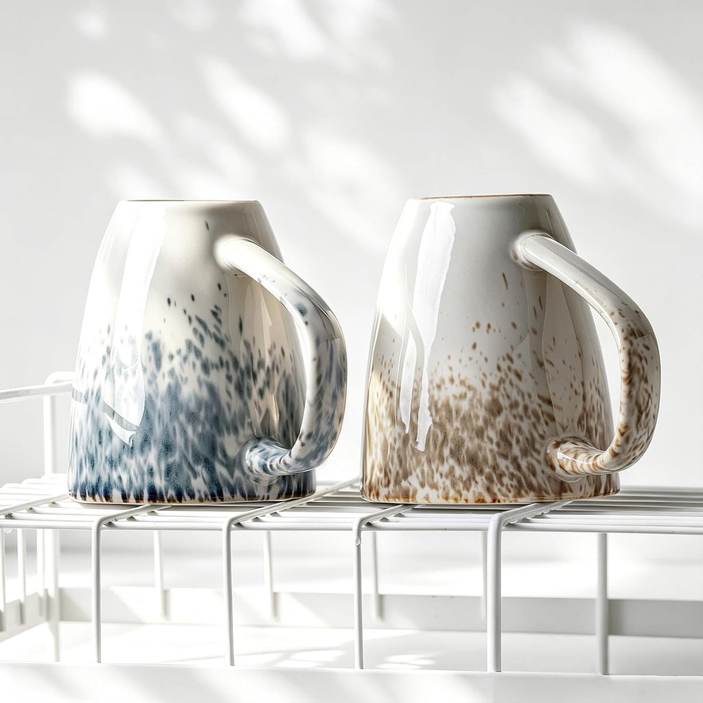 Stoneware Coffee Mugs Set of 2, 17oz Hand-Painted Coffee Cups with Handle