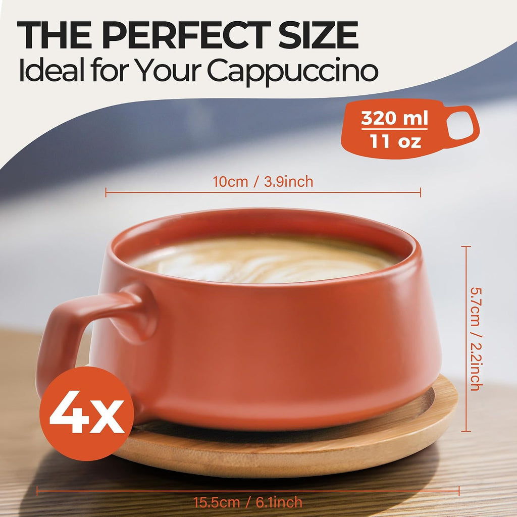 MIAMIO - Cappuccino Cup Set of 4, Ceramic (9.5oz) - Luxe (Beige Pastel)