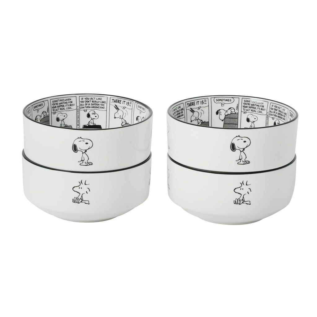 Peanuts Snoopy Bonbon Bites 4-Piece 5.5-Inch Decorated Stoneware Ceramic Stackable Bowl Set, Microwave & Dishwasher Safe Snack and Dessert Bowls
