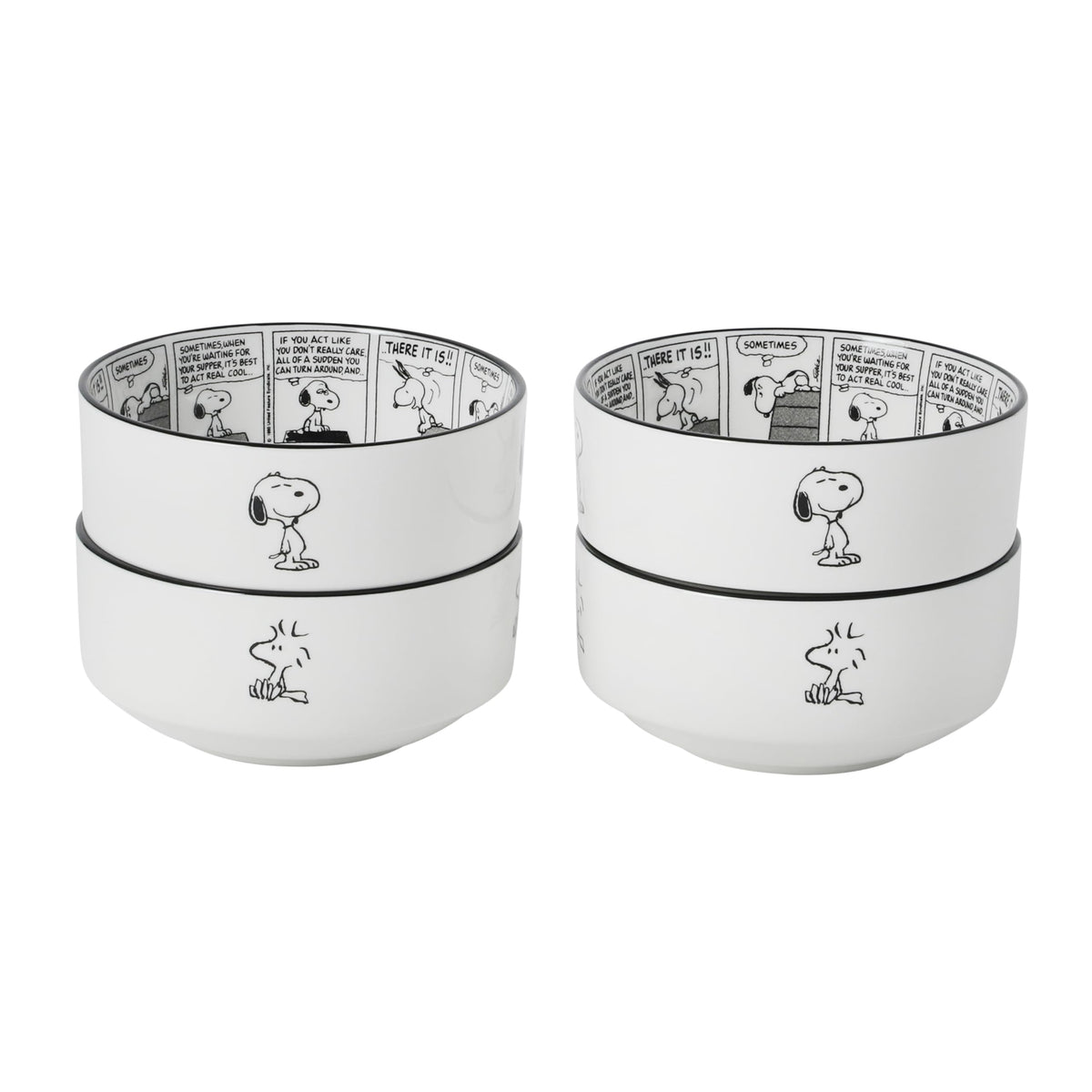 Peanuts Snoopy Bonbon Bites 4-Piece 5.5-Inch Decorated Stoneware Ceramic Stackable Bowl Set, Microwave & Dishwasher Safe Snack and Dessert Bowls