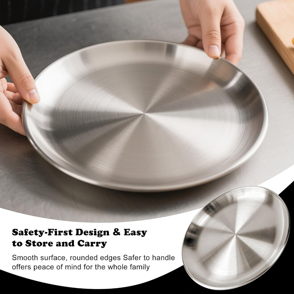 AWTBDP Stainless Steel Plates, 4PCS 9 Inch Metal Plate for Serving Dishes