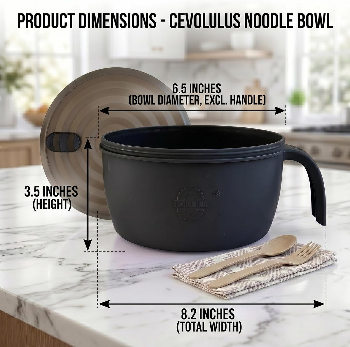 Large Ramen Bowl,Microwave Ramen Cooker,Microwave Pasta Cooker 48oz,College Dorm Room Essentials for Girls for Boys, Apartment Essentials, BPA-Free. (black)