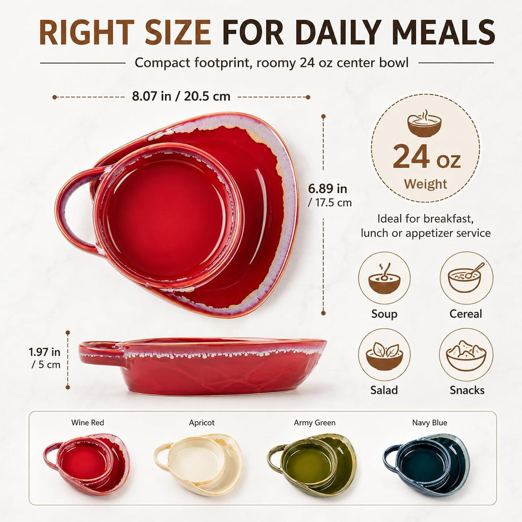 Soup and Sandwich Bowl, New Soup and Sandwich Plate Combo, Soups and Bread Bowl Combo for Breakfast Cookies Bread Salad Fruits (White)