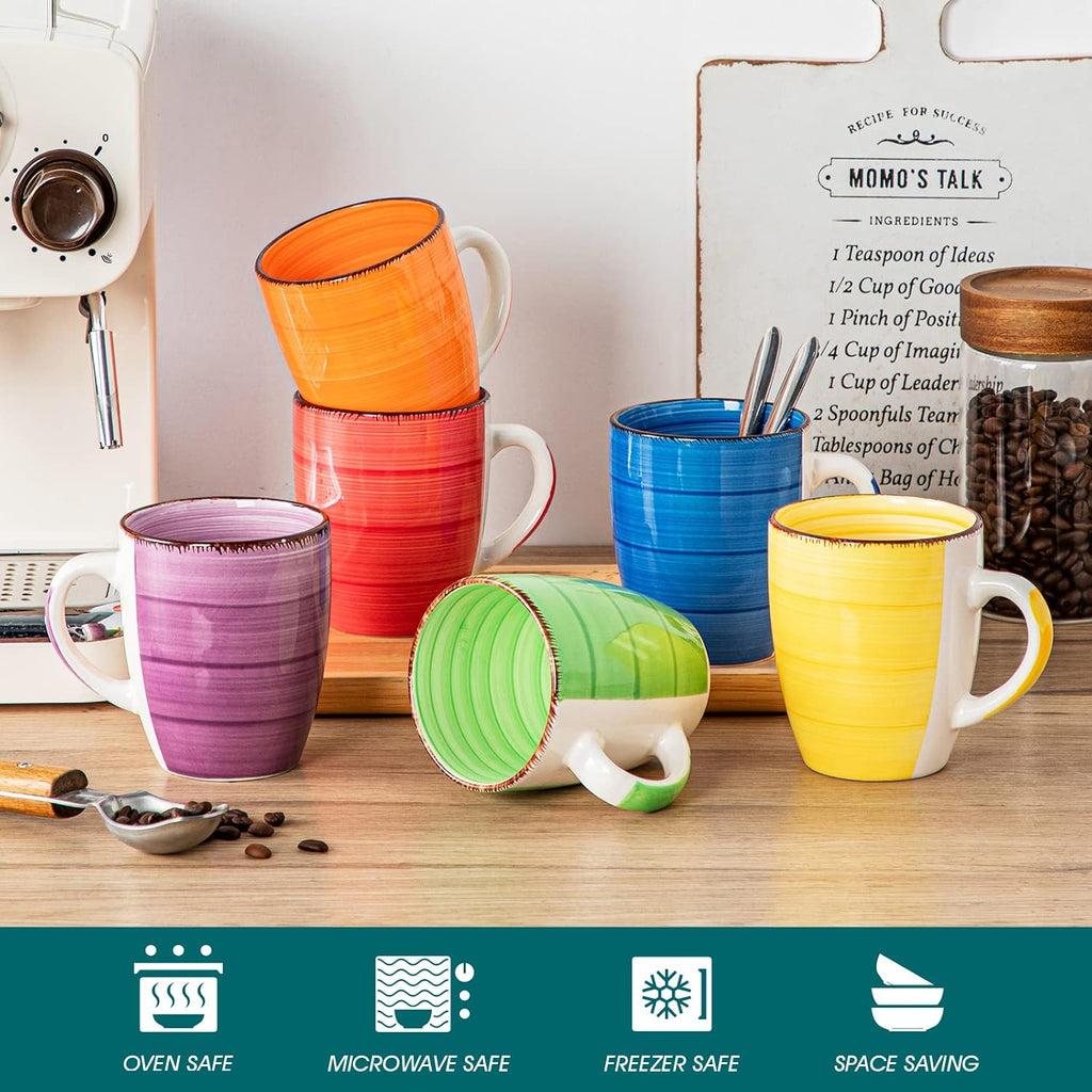 vancasso Bonita 12oz Ceramic Coffee Mug for Cappuccino, Latte, Tea, Cocoa, Hot Color, Set of 6