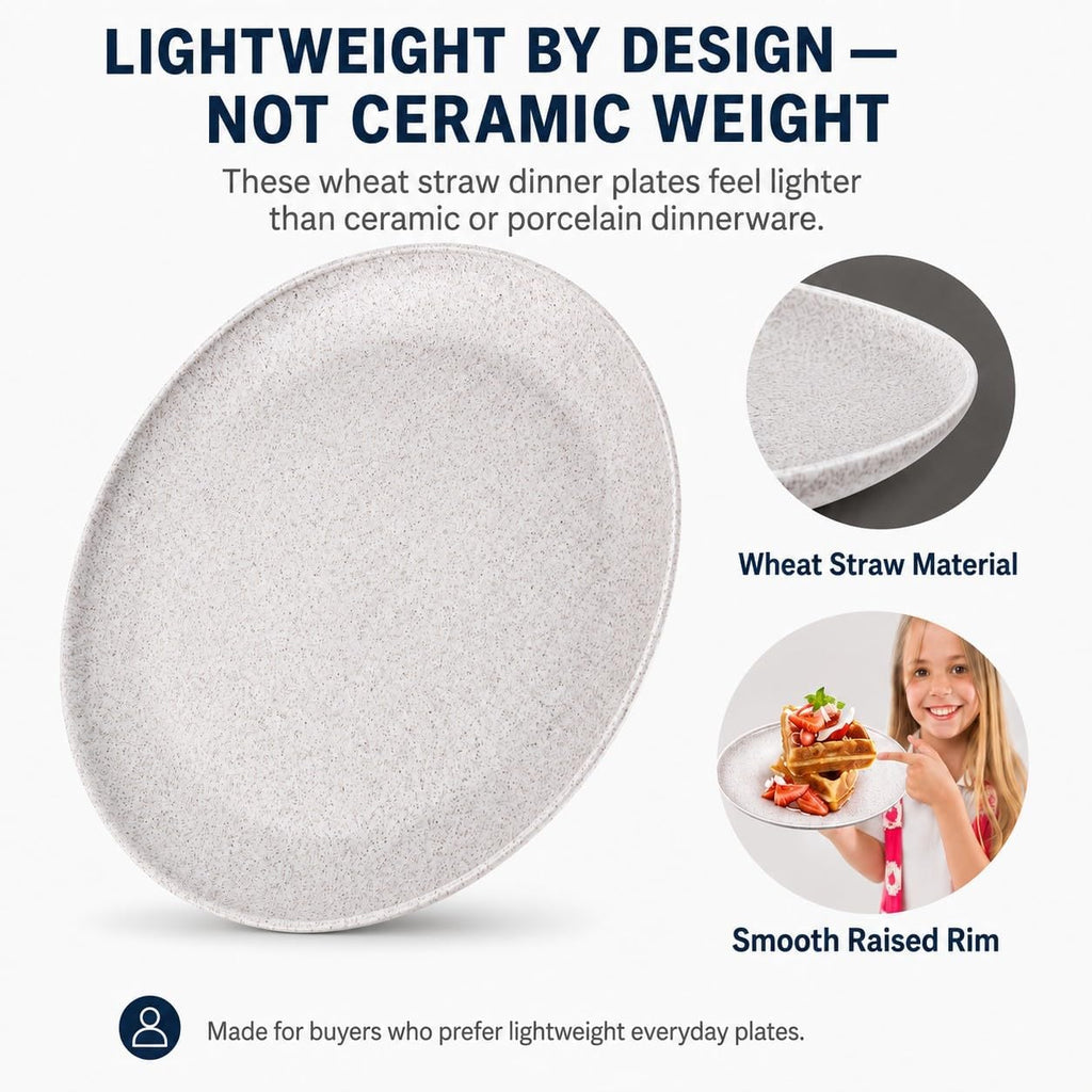 MISS BIG Wheat Straw Plates Set of 4, 10 Inch White Dinner Plates, BPA Free