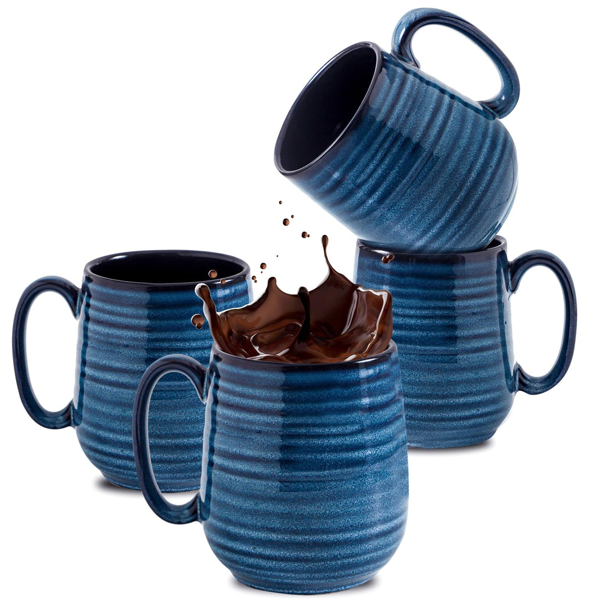HASENSE Coffee Mugs, 15 Ounce Ceramic Coffee Mug Set of 6, Reactive Glaze Tea Cups with Handle for Milk, Hot Cocos, Latte, Stylish Blue Cup Gift for Man and Women, Dishwasher and Microwave Safe